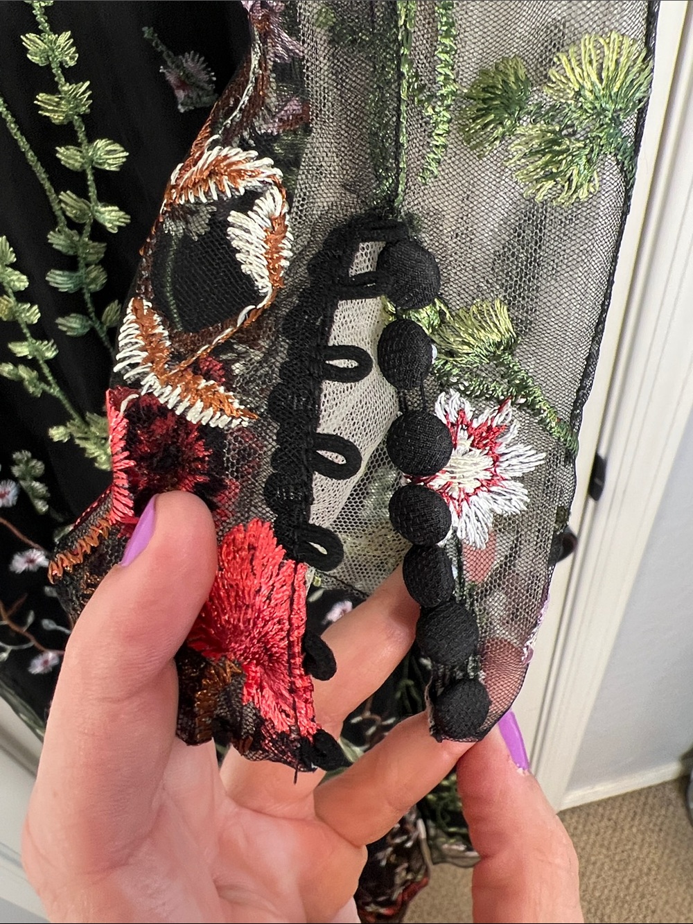 NWT JJ's House Antosia Black Lace floral Maxi Dress long sleeve size US 4 - Picture 8 of 12